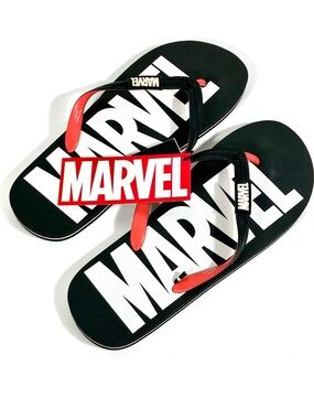 Marvel Comics Men Classic Logo Flip Flops Beach Slides Black White US 9 11 12